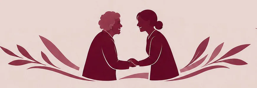 Cuidadora e senhora idosa de mãos dadas