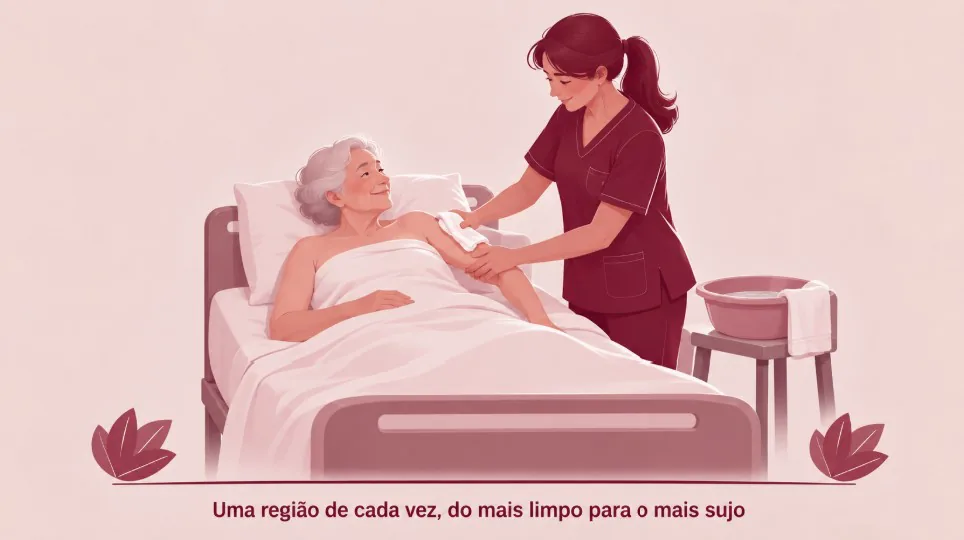 Banho no leito — uma região de cada vez, do mais limpo para o mais sujo